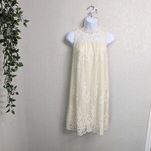 Altar'd State Women's Ivory Cream Lace Shift Dress Mock Neck Sleeveless Boho M